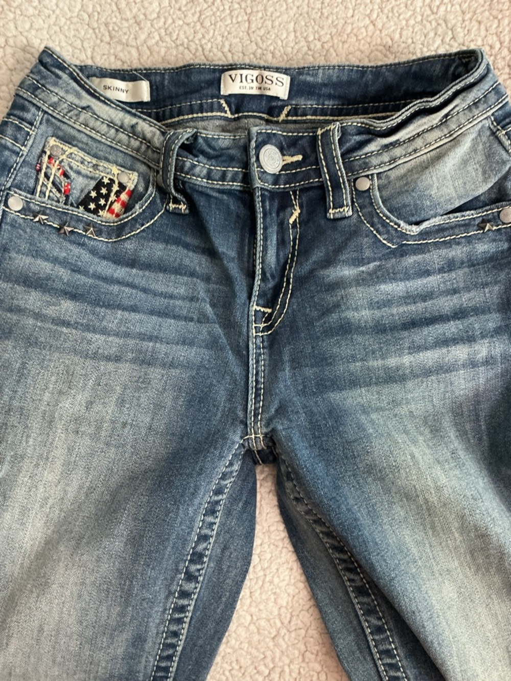 Vigoss Skinny Jeans Distressed American Flag Pocket Size 2 Juniors - Picture 3 of 4
